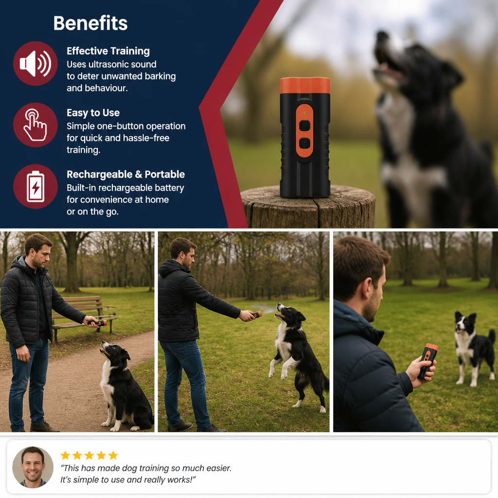 Ultrasonic Dog Bark Control Device – Portable & Rechargeable