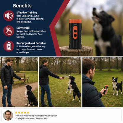 Ultrasonic Dog Bark Control Device – Portable & Rechargeable