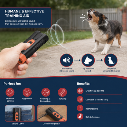 Ultrasonic Dog Bark Control Device – Portable & Rechargeable