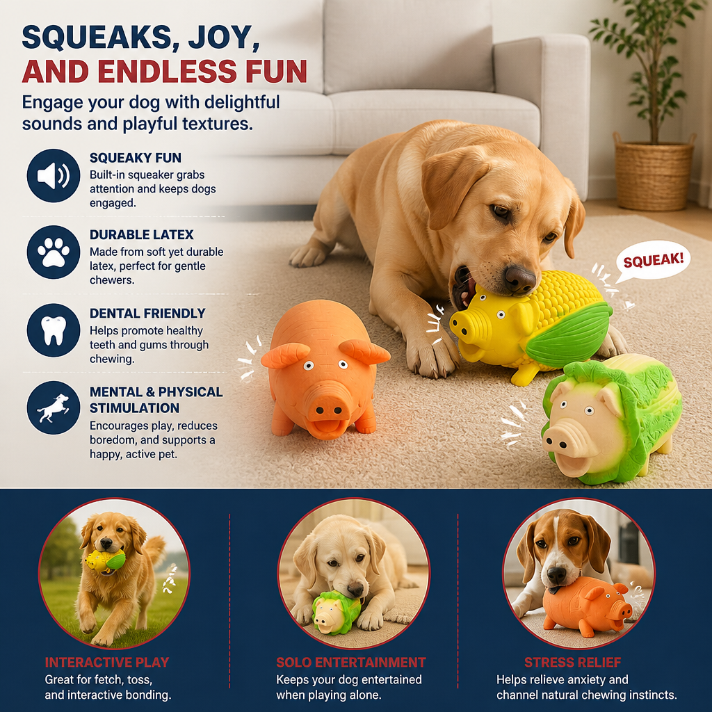 Durable Squeaky Latex Farm Animal Dog Toy