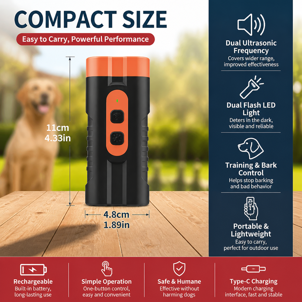 Ultrasonic Dog Bark Control Device – Portable & Rechargeable