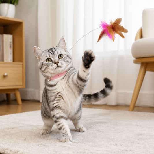 Interactive Feather Cat Toy with Adjustable Collar and Teasing Play Function
