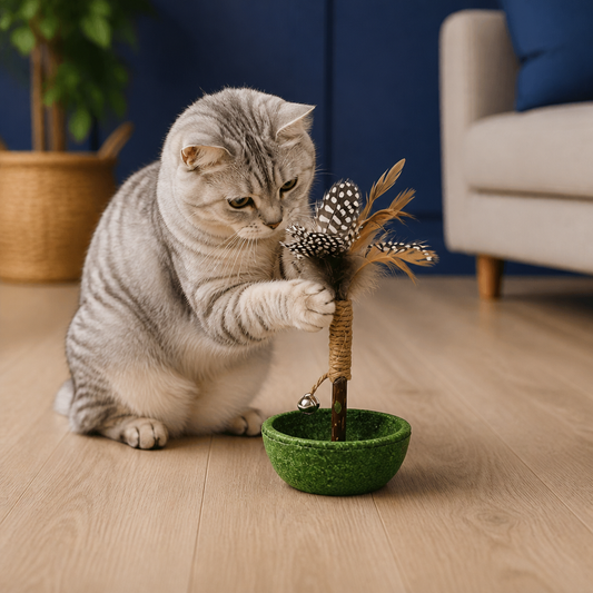 Teeth Cleaning Catnip Tumbler Cat Toy – Interactive Feather Teaser with Bell
