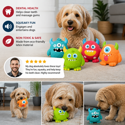 Durable Eco-Friendly Monster Teeth Cleaning Latex Squeaky Dog Toy