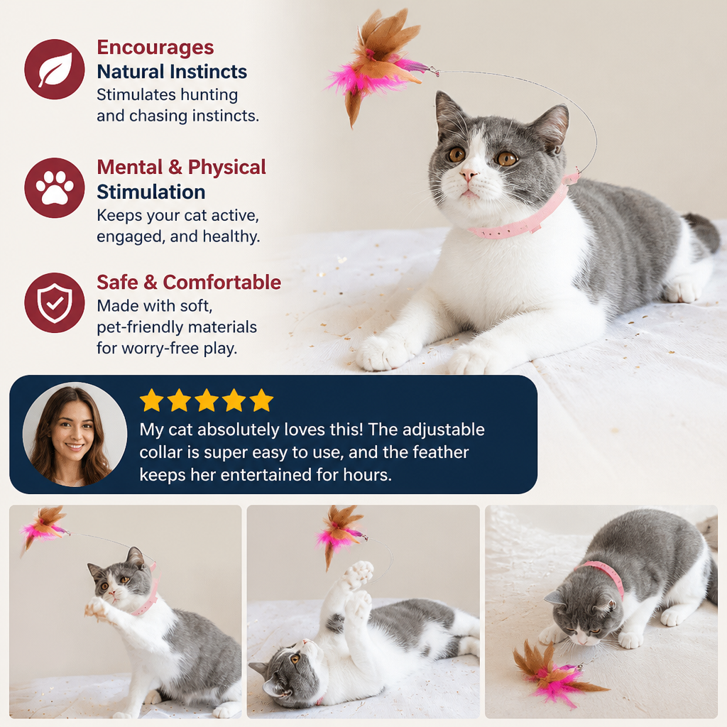 Interactive Feather Cat Toy with Adjustable Collar and Teasing Play Function