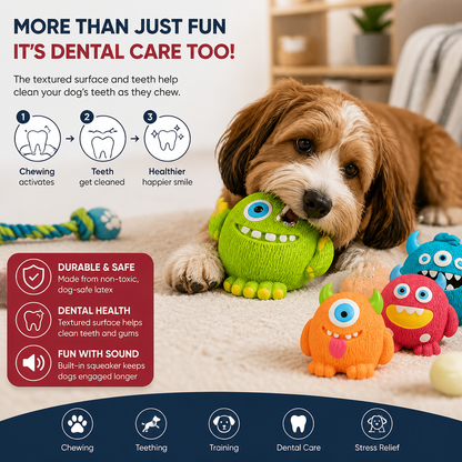 Durable Eco-Friendly Monster Teeth Cleaning Latex Squeaky Dog Toy