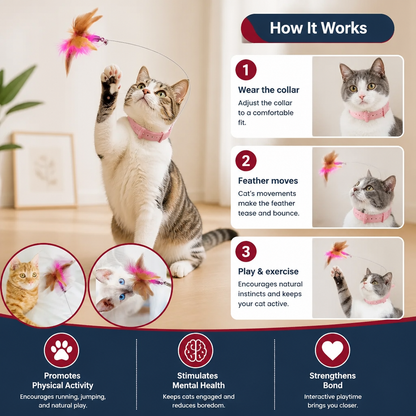 Interactive Feather Cat Toy with Adjustable Collar and Teasing Play Function
