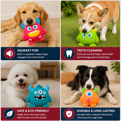 Durable Eco-Friendly Monster Teeth Cleaning Latex Squeaky Dog Toy