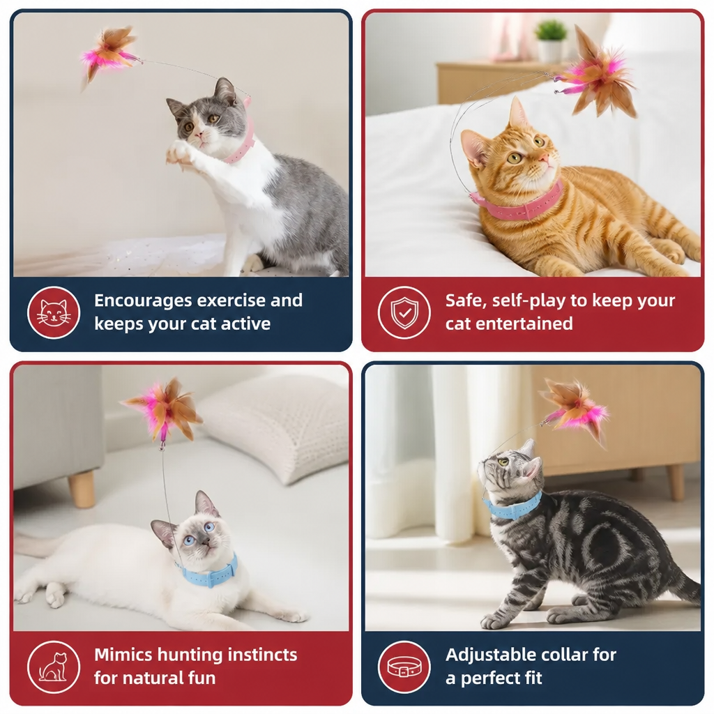 Interactive Feather Cat Toy with Adjustable Collar and Teasing Play Function
