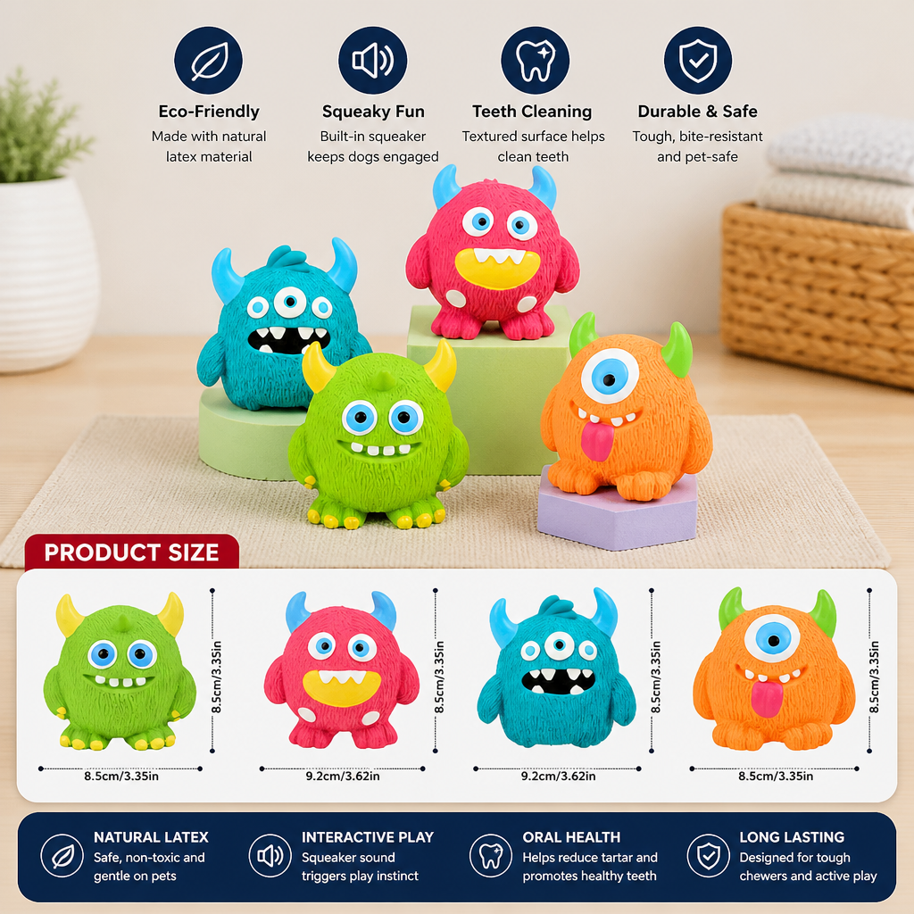 Durable Eco-Friendly Monster Teeth Cleaning Latex Squeaky Dog Toy