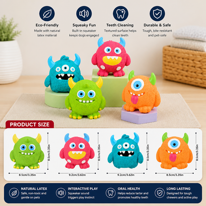 Durable Eco-Friendly Monster Teeth Cleaning Latex Squeaky Dog Toy