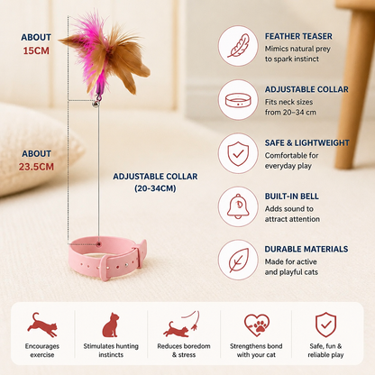Interactive Feather Cat Toy with Adjustable Collar and Teasing Play Function