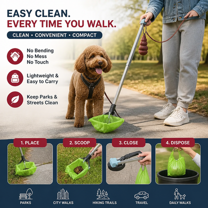 Portable Pet Waste Scoop with Extendable Handle for Easy Dog Walking Cleanup