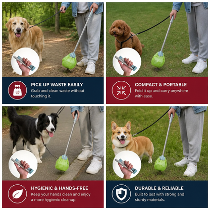 Portable Pet Waste Scoop with Extendable Handle for Easy Dog Walking Cleanup