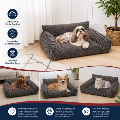 Fluffy Cloud Pet Sofa Bed with Soft Bolsters & Washable Cover