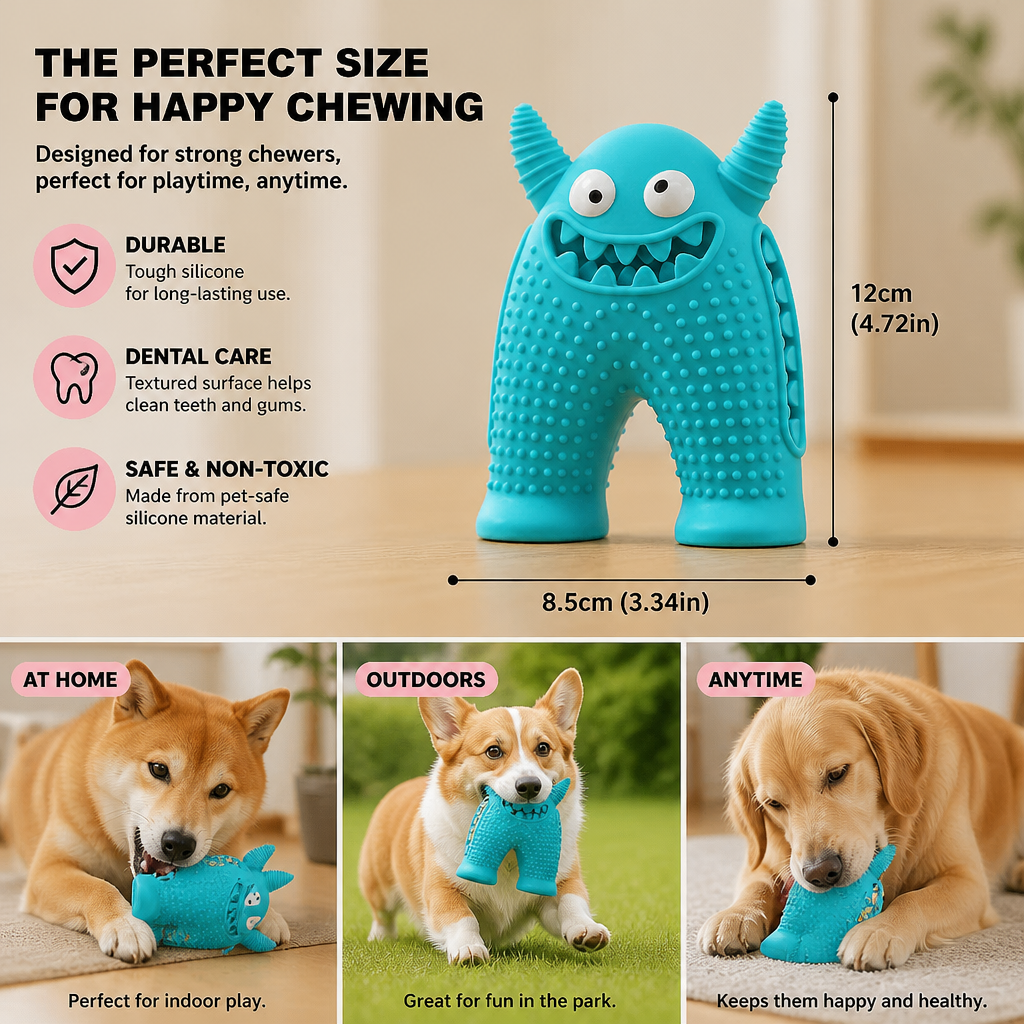 Durable Dog Dental Chew Toy – Tooth Cleaning Monster in Dog Colors
