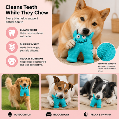 Durable Dog Dental Chew Toy – Tooth Cleaning Monster in Dog Colors