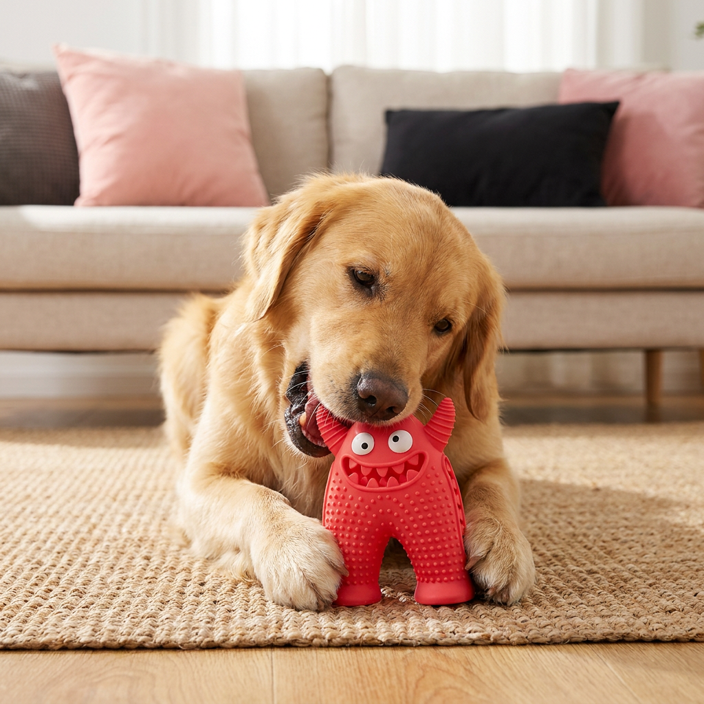 Durable Dog Dental Chew Toy – Tooth Cleaning Monster in Dog Colors