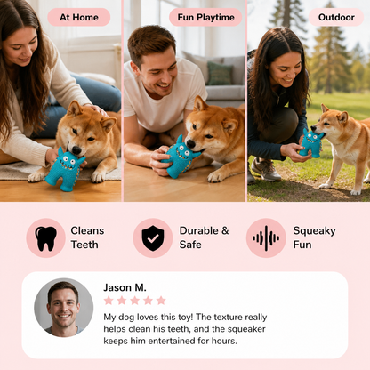 Durable Dog Dental Chew Toy – Tooth Cleaning Monster in Dog Colors