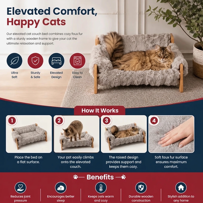 Luxury Elevated Solid Wood Cat Couch Bed